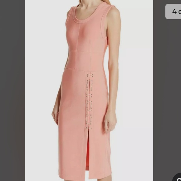 Yigal Azrouël | Mechanical Stretch Sleeveless Bodycon Lace Up Dress - Picture 4 of 14